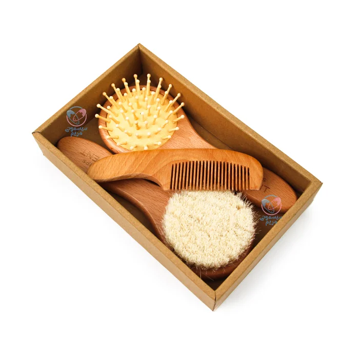 شانه و برس سه تیکه سر گرد فیلیپس اونت Philips Avent با دستههای چوبی خوشفرم