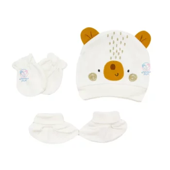 ست کلاه و دستکش و پاپوش خرس پاپو 163079 Papo سفید